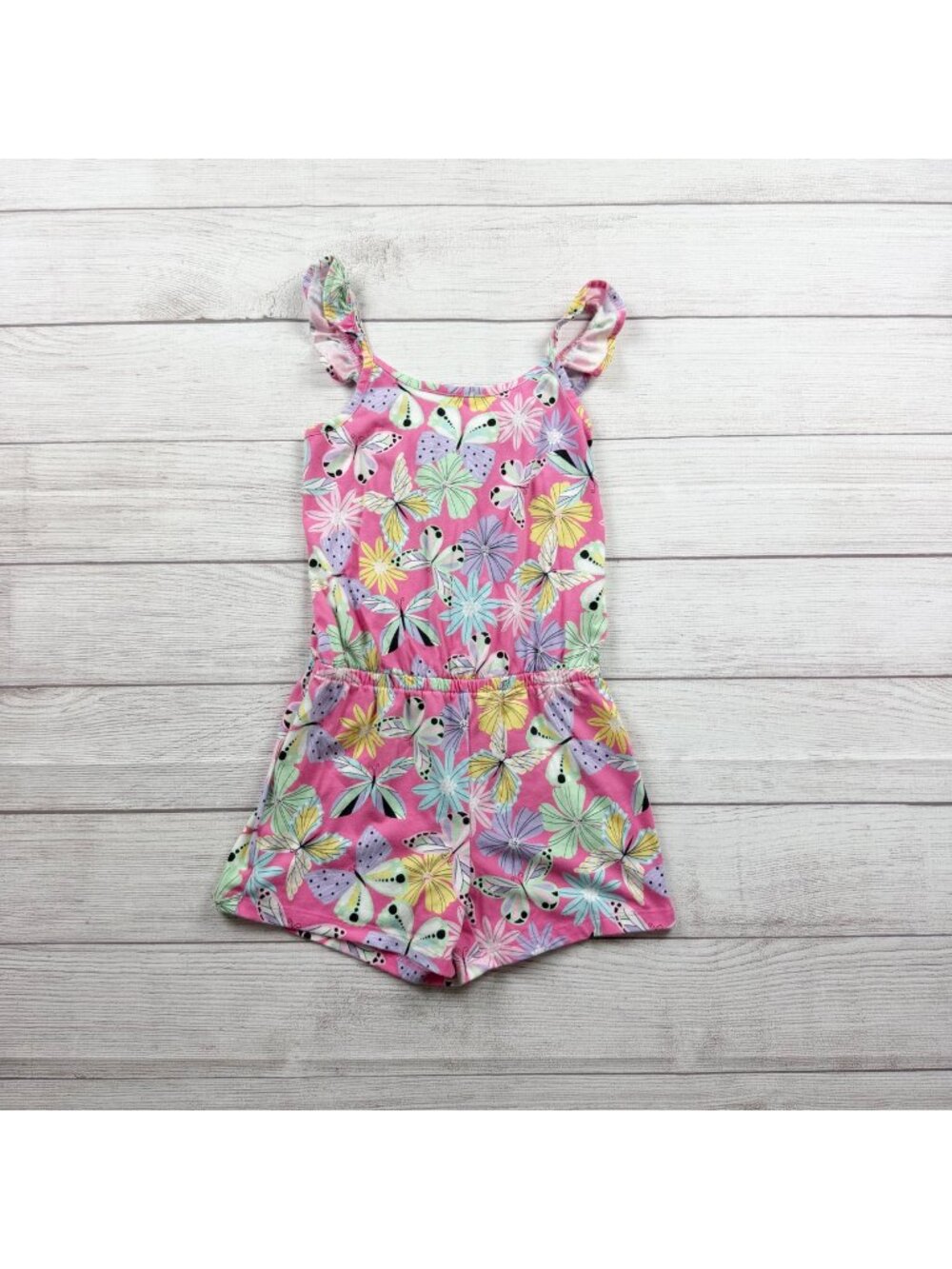 The Children’s Place Girls Sleeveless Butterfly Print Pink Romper M 7-8